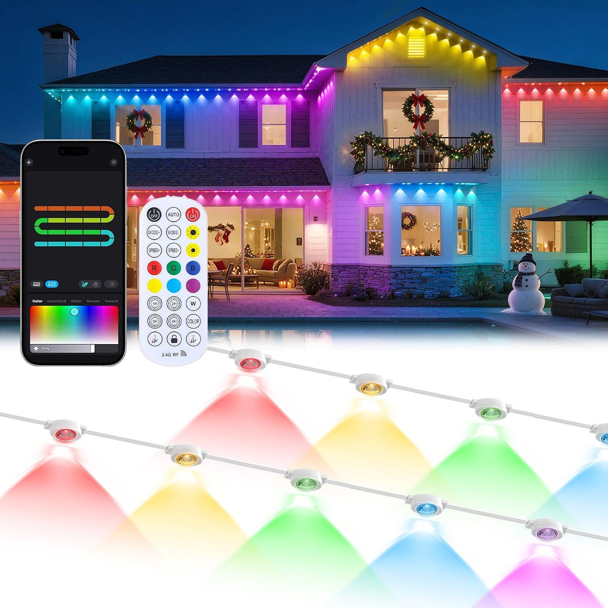 Permanent Outdoor Lights 30RGB,15M Smart Xmas Lights,Connectable