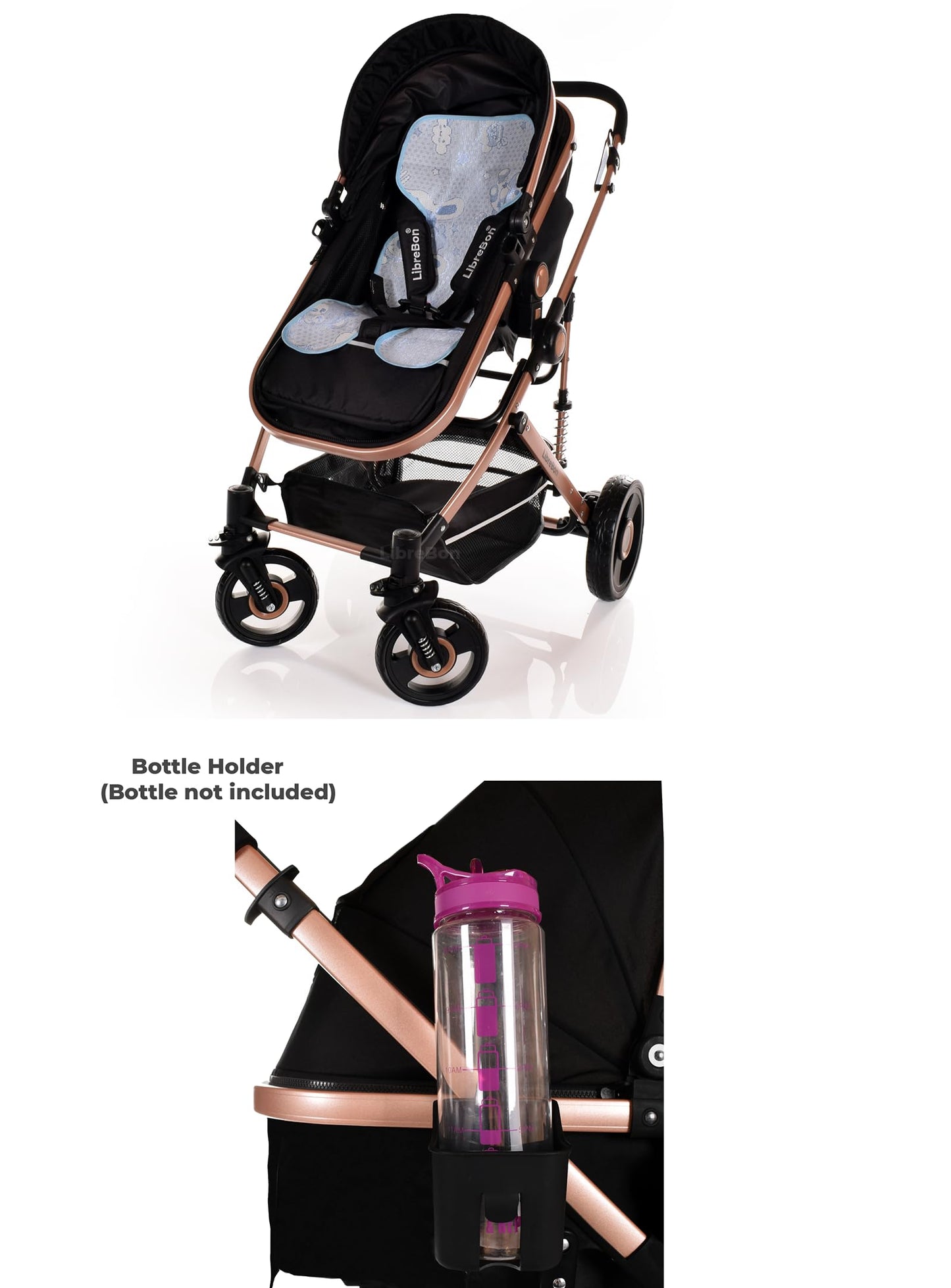 Baby Buggy Pram Pushchair 3 in 1 with Car Seat Child Lightweight Folding Stroller One Size Fits All 3 in 1 Travel System Pram for Newborns & Toddlers 0-36 Months from Birth (Black - Silver Frame)