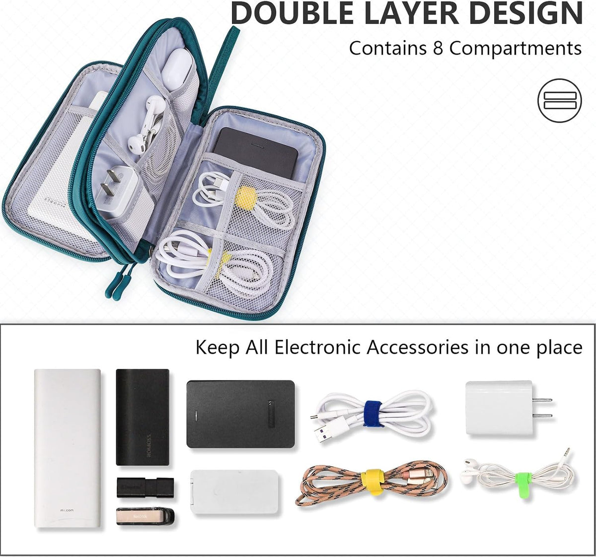 Teskyer Travel Cable Organiser Bag, Travel Essential, Dark Green