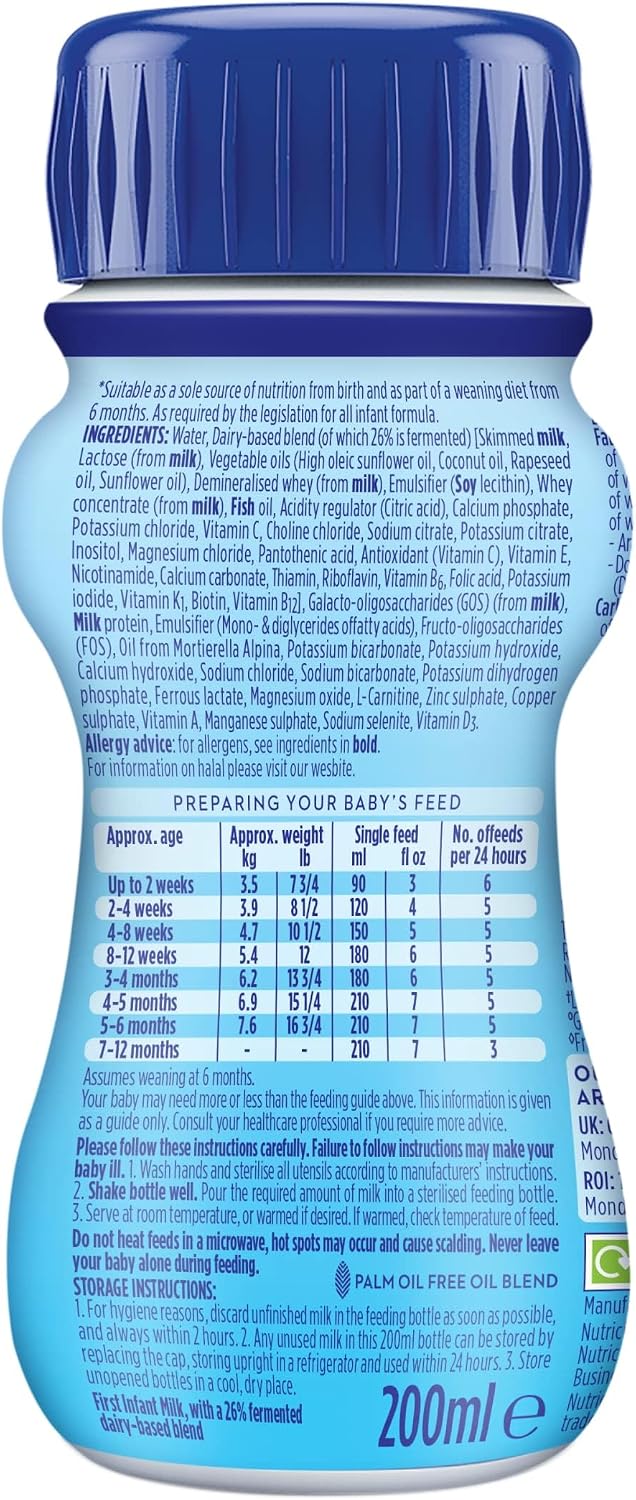Aptamil 1 First Infant Baby Milk Liquid Formula, Ready to Feed, From Birth