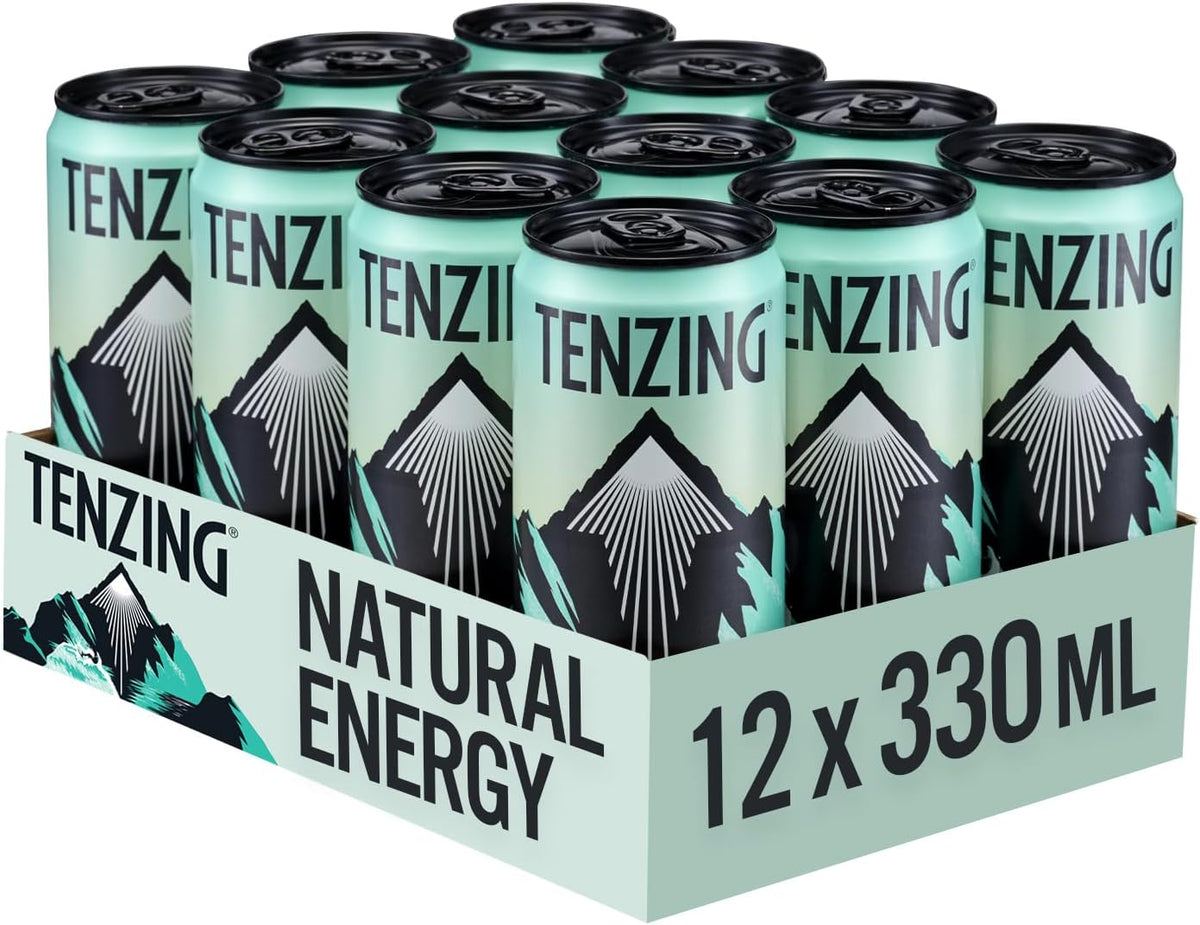 TENZING Natural Energy Drink, Plant Based, Vegan, & Gluten Free, +BCAA, Apple & Seaberry, 330ml (Pack of 12) - Packaging may vary