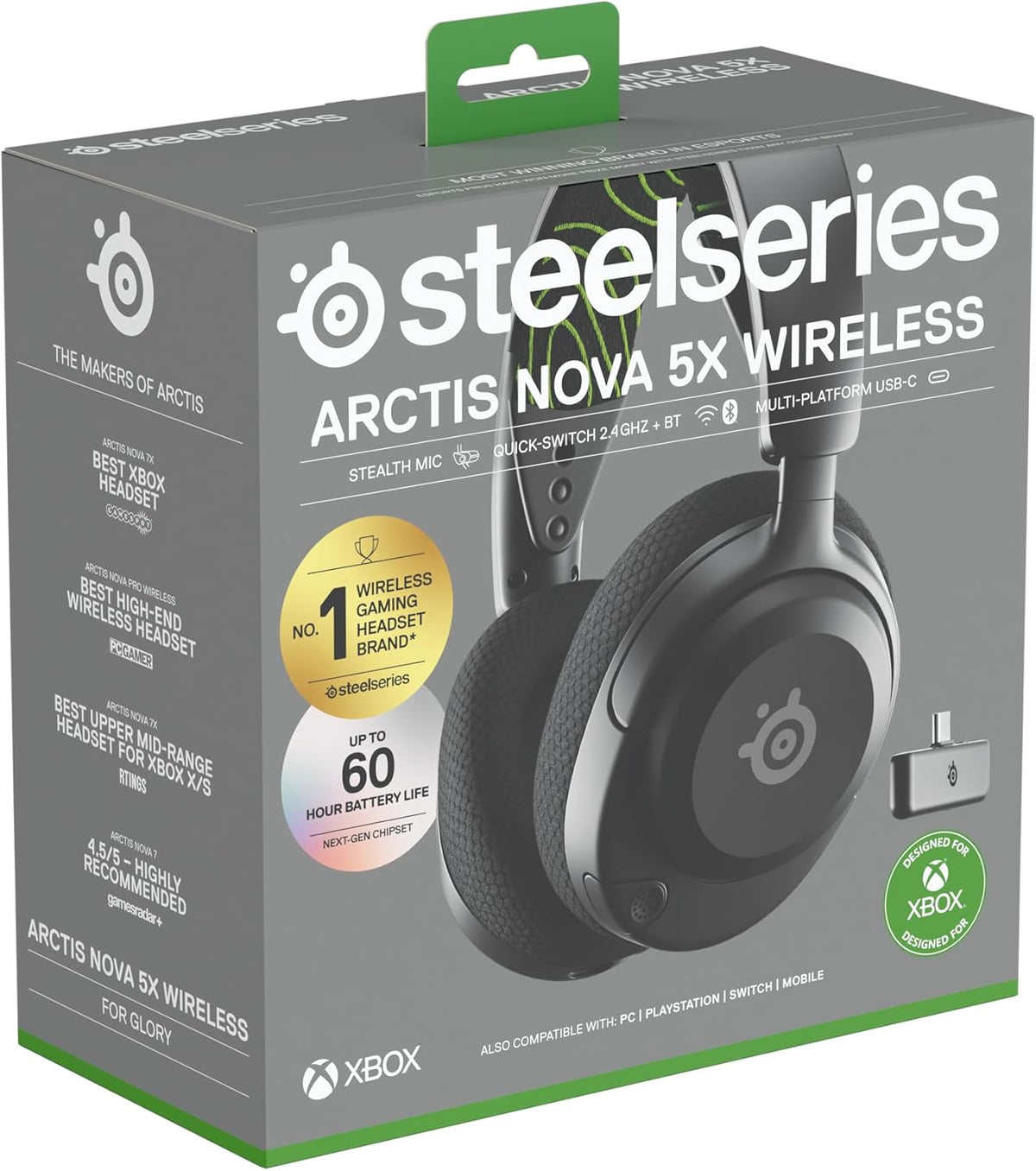 SteelSeries Arctis Nova 5X Wireless - Xbox Gaming Headset - 100+ Audio Presets via App - Neodymium Magnetic Drivers - 60H Battery - 2.4GHz/BT - ClearCast Gen2.X Mic - Supports PC, PS, Mobile