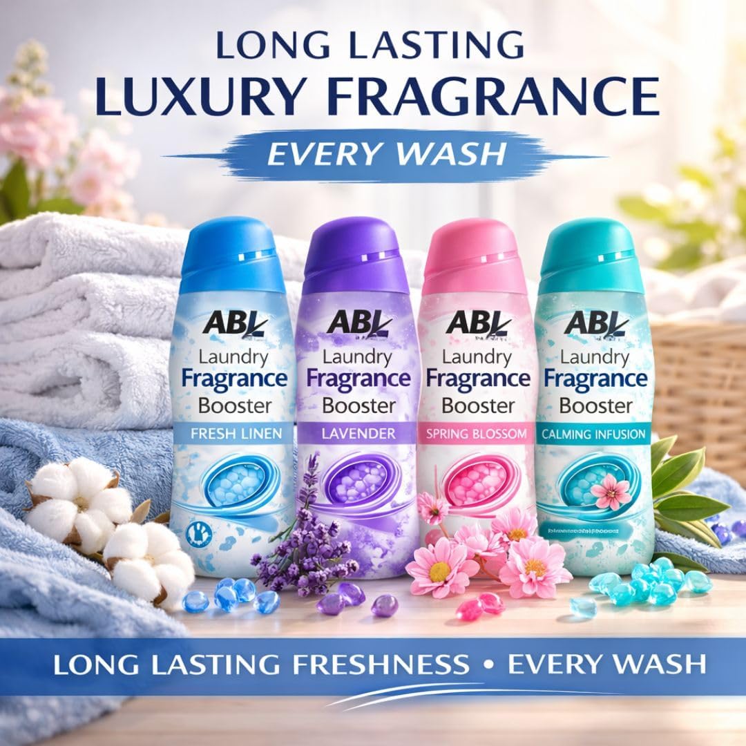 Laundry Scent Booster Beads for Laundry 4 x 350g – Wash Laundry Perfume Fragrance Booster, Long Lasting Washing Beads for Clothes & Washing Machine – Fresh Linen, Spring Blossom, Lavender & Calm