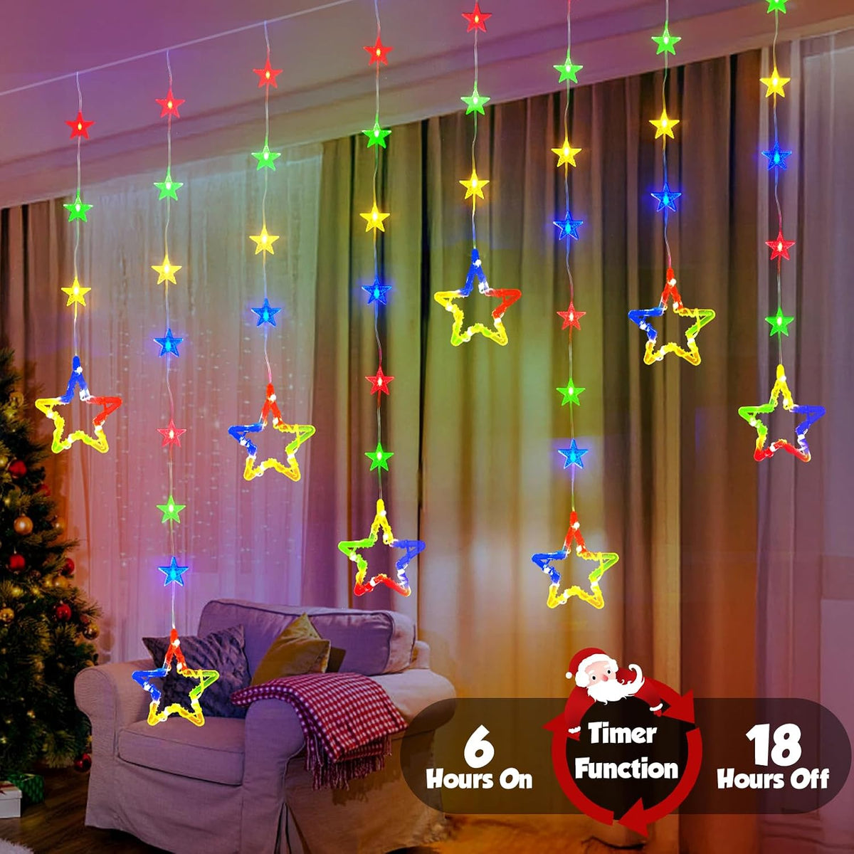 Christmas Star Window Lights, 2M 48 Stars 80 LED Curtain Fairy Lights with Remote, Timer, 8 Modes, Dimmable, USB Powered String Lights for Window, Bedroom, Party, Christmas Decorations