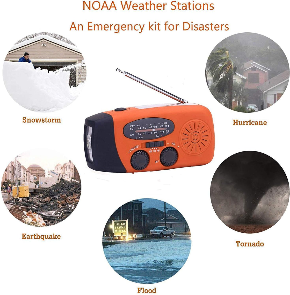 SOLARBABY Wind Up Solar Radio, Emergency Hand Crank Self Powered AM/FM Survival Solar Weather Radio with LED Flashlight,SOS Alarm,2000mAh Emergency Power Bank for Smart Phone (M-Orange)