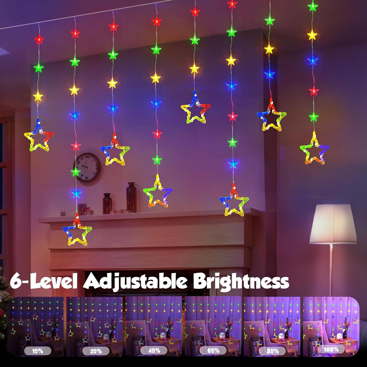 Christmas Star Window Lights, 2M 48 Stars 80 LED Curtain Fairy Lights with Remote, Timer, 8 Modes, Dimmable, USB Powered String Lights for Window, Bedroom, Party, Christmas Decorations