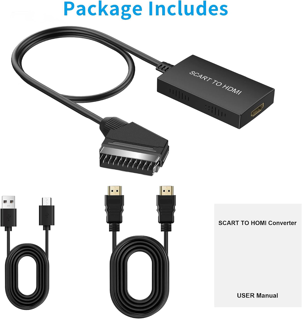uhddadi Scart to HDMI Converter with HDMI Cable,Scart HDMI Adapter