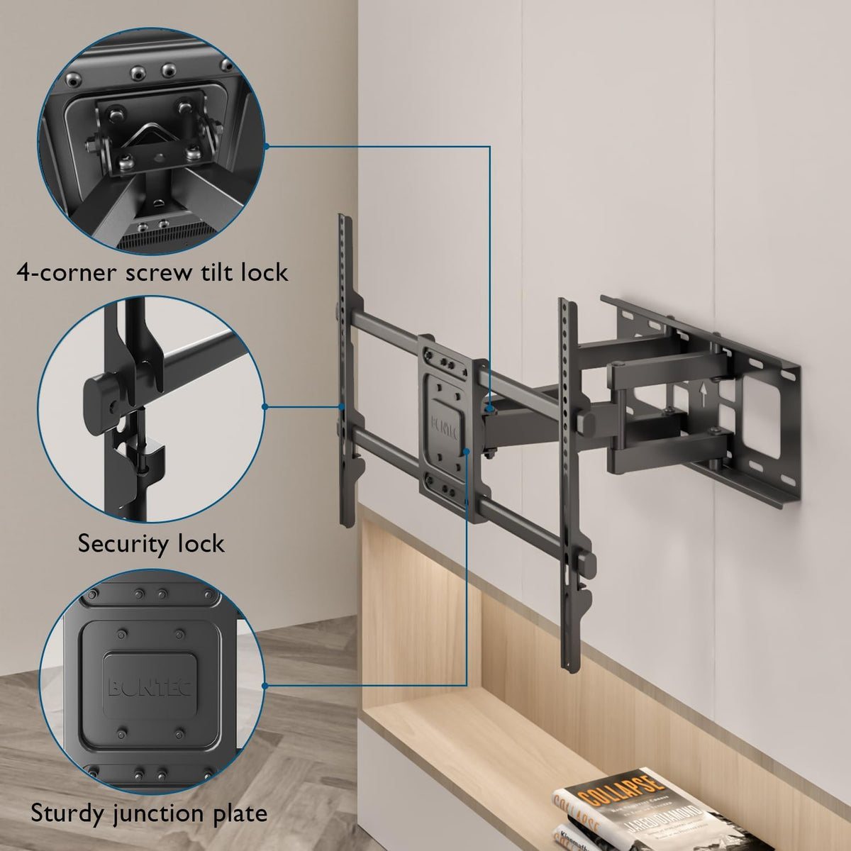 BONTEC TV Wall Bracket for 32-85 Inch TVs, Full Motion TV Wall Mount, 60 kg