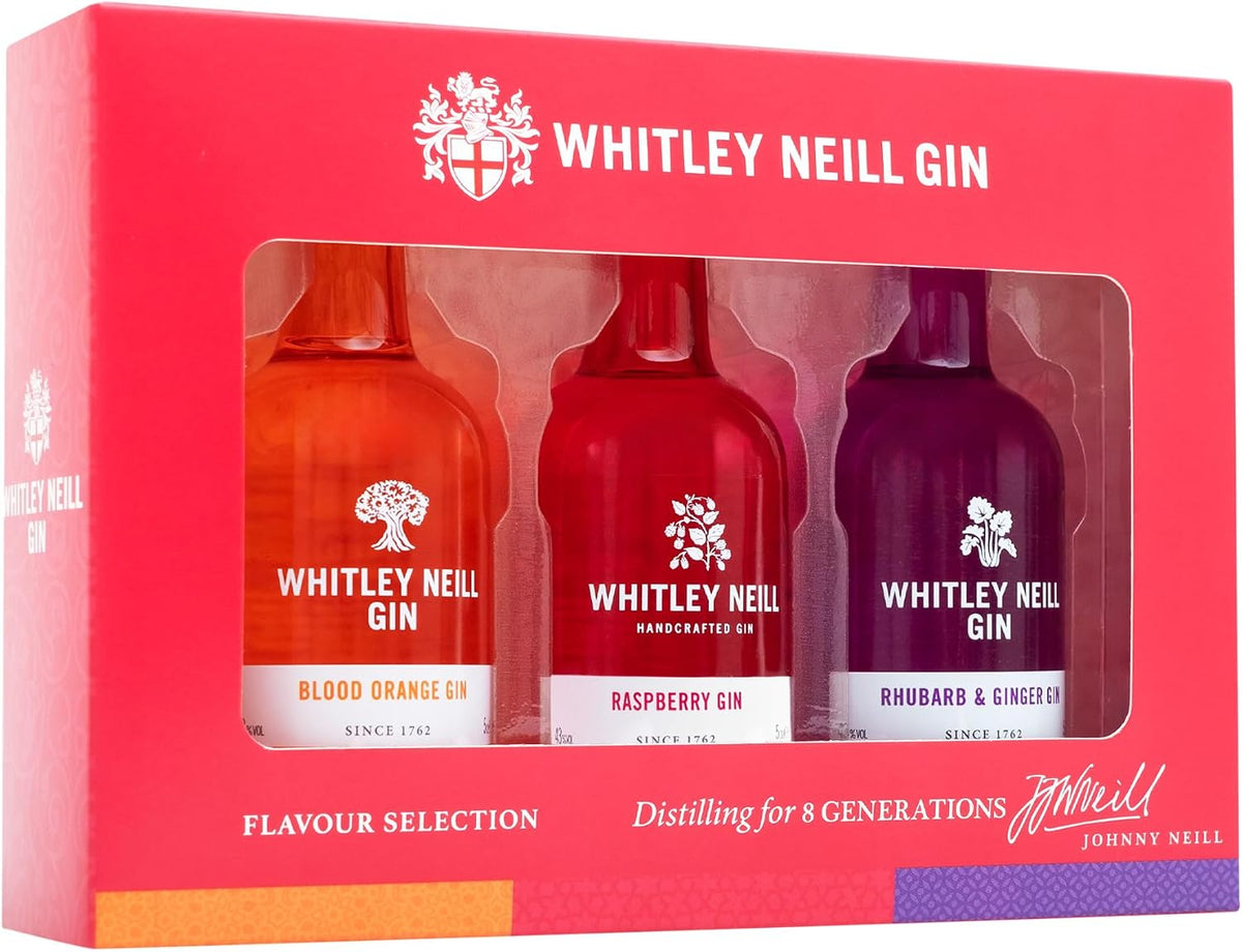 Whitley Neill Gin Gift Set, Blood Orange, Raspberry, Rhubarb, 3 x 5 cl