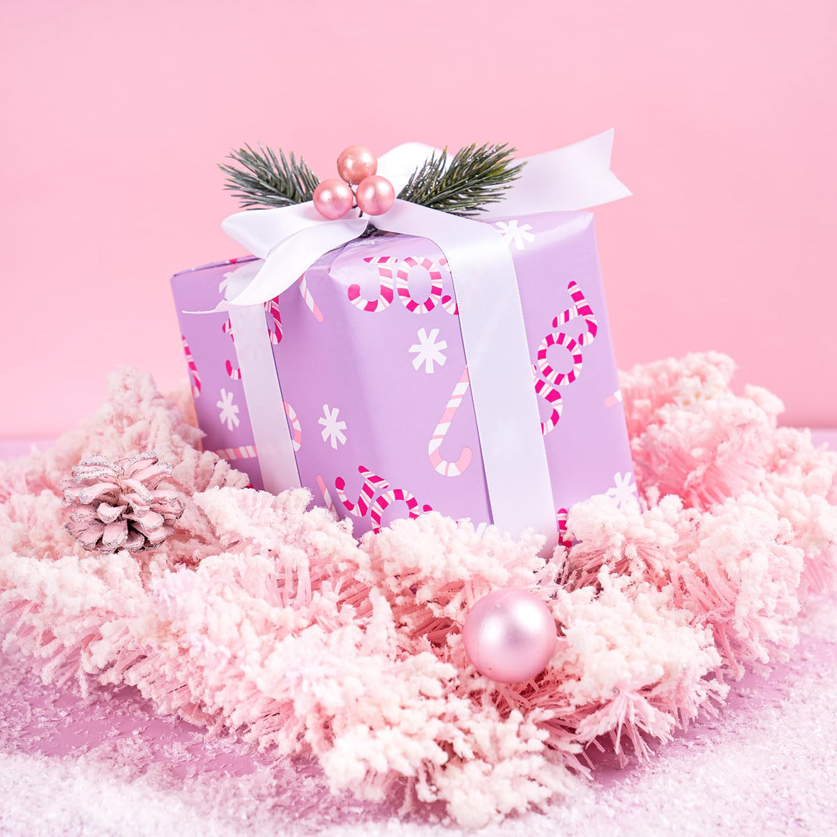 RUSPEPA Christmas Wrapping Paper Roll - Mini Roll - 3 Rolls - 43.2cm x 3m Per Roll - Bird, Christmas Garland, Holly and Pinecones Holiday Design with Metallic Foil Shine