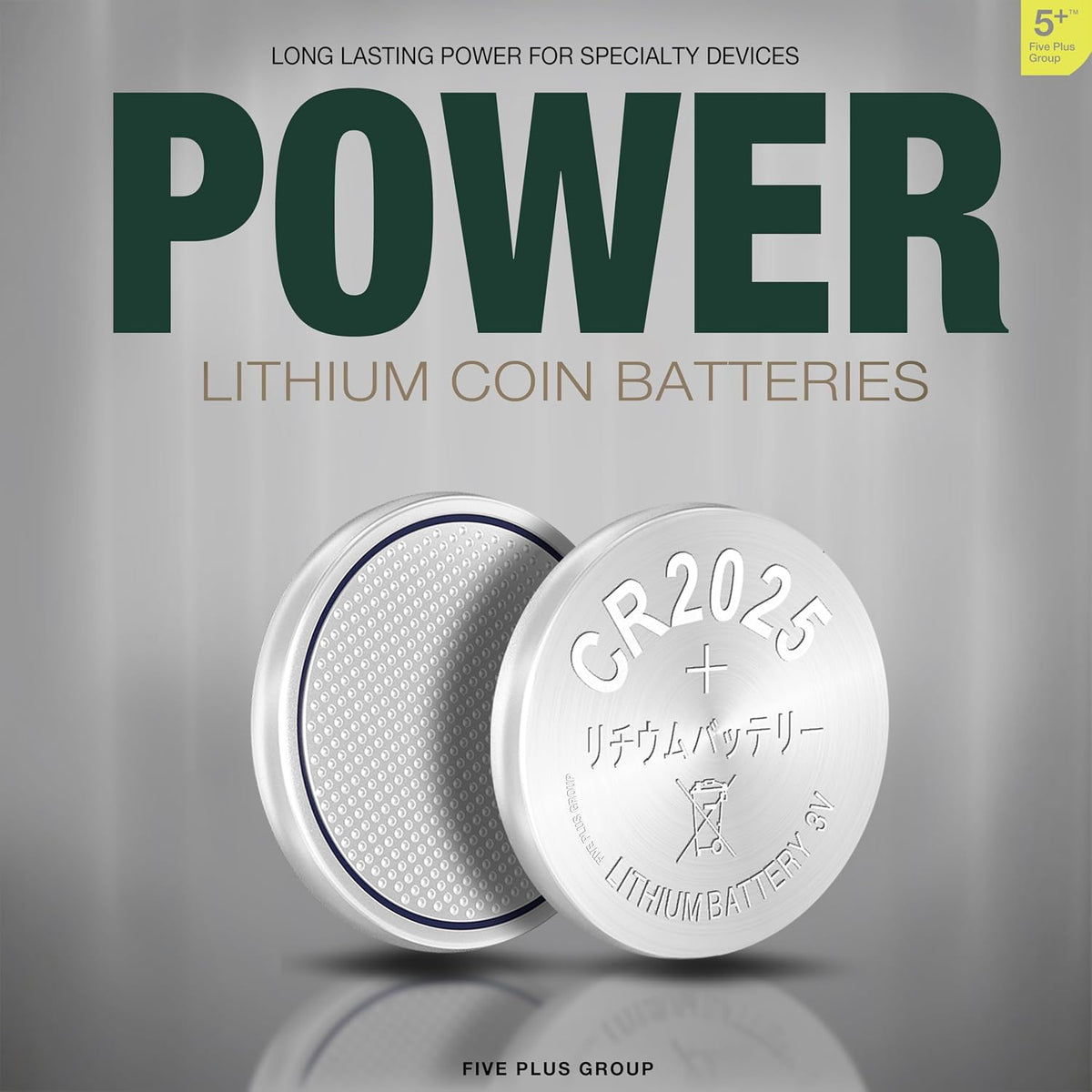 CR2025 DL2025 3V Lithium Coin Cell Batteries (5 Pack) – Long Lasting Button Battery for Car Key Fobs, Scales, Toys, LED Lights & Medical Devices