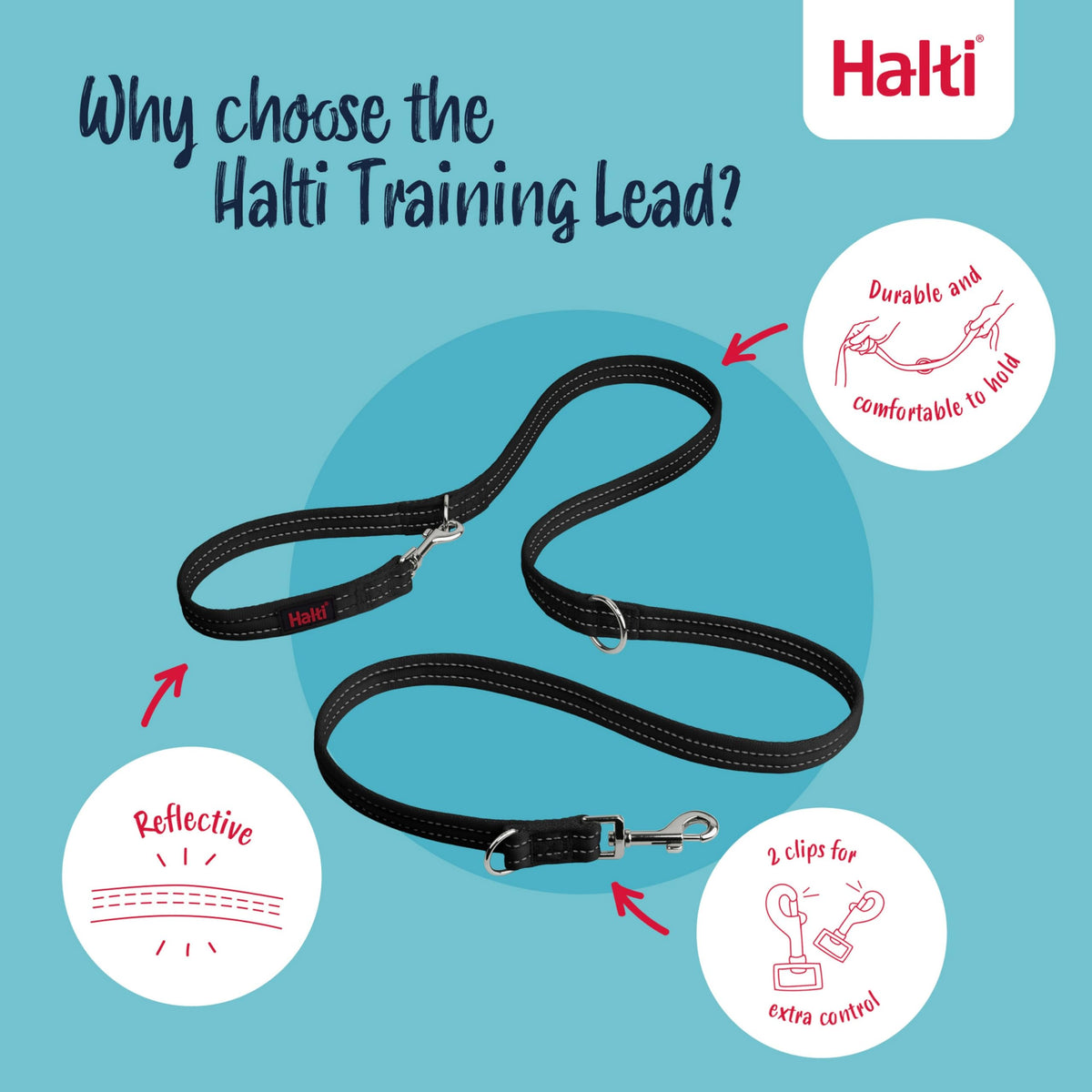 Halti Training Lead for Dogs | Size Small, Black, 2m