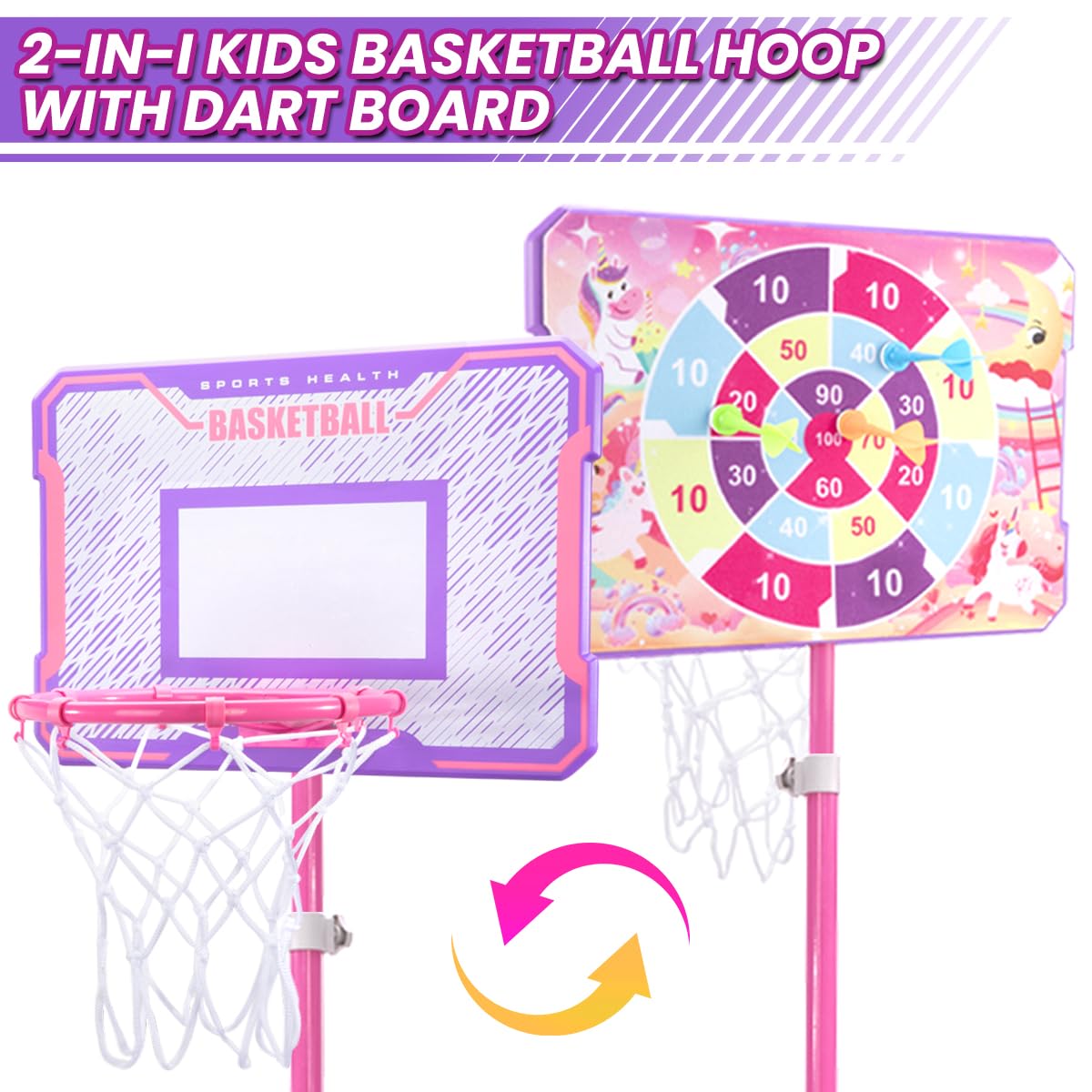 MELAND Kids Basketball Hoop Outdoor, 104-190cm Height Adjustable Stand with 3 Balls, Portable Indoor Outside Sports Toys, Birthday Gifts for 3-10 Year Old Boys Girls
