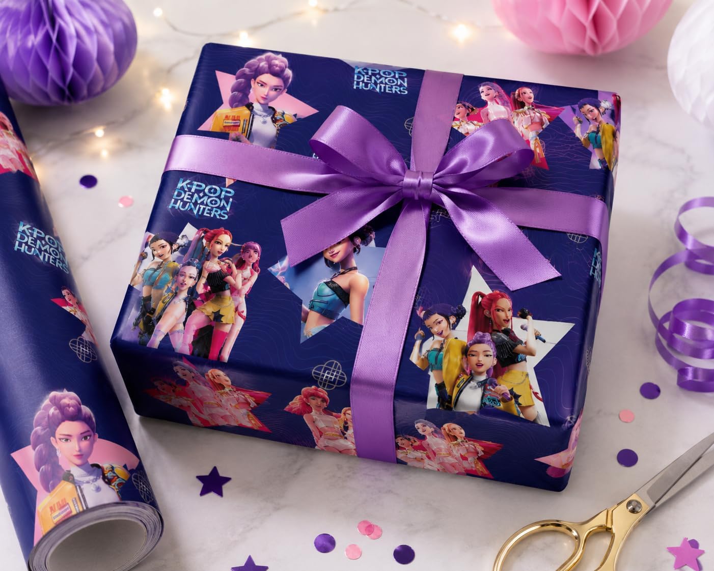 K-POP Demon Hunters Gift Wrap Set, 2 Sheets and Tags, 50 x 70cm, Officially Licensed Kpop Wrapping Paper Birthday Gifts