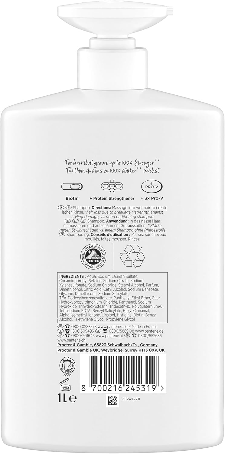 Pantene Grow Strong Shampoo with Biotin & Protein Strengthener 1L XXL Pump