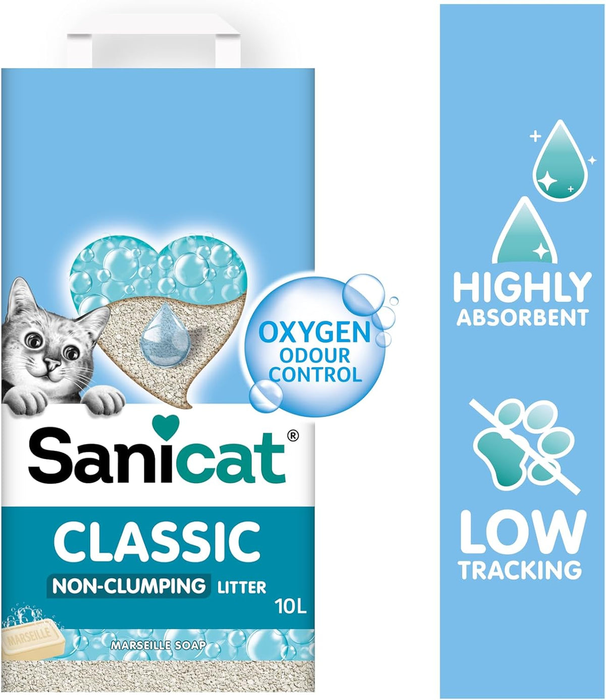 Sanicat - Classic Marseille soap scented cat litter Fast absorption product for your pet’s hygiene | No dust | Keep Your Home Clean | 10L capacity
