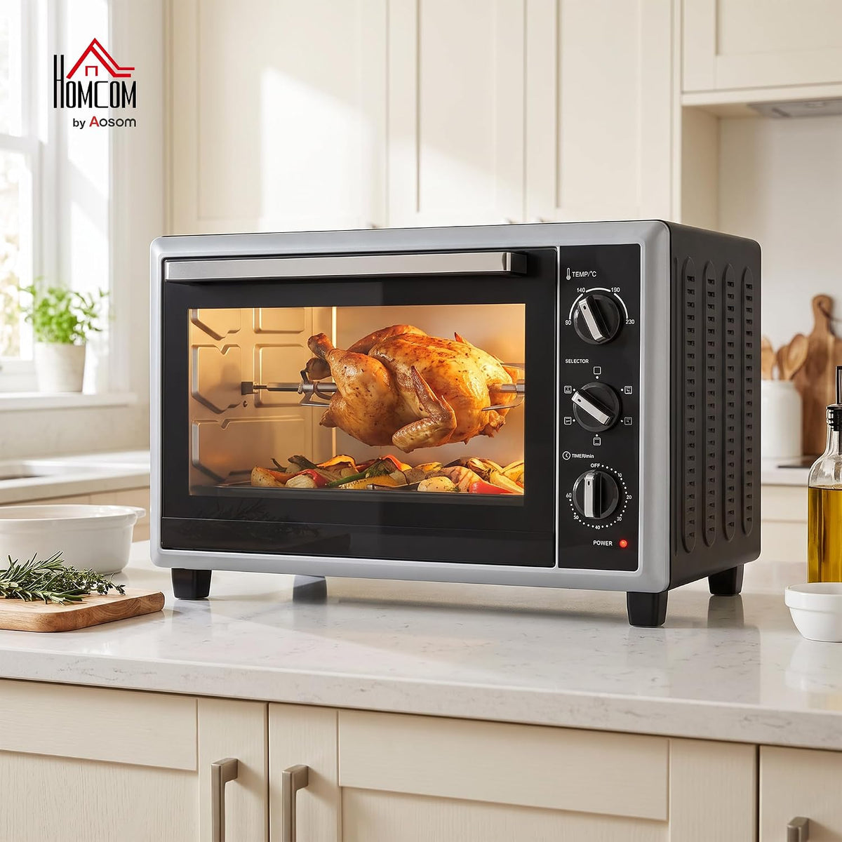 HOMCOM 36L Mini Oven with Convection, Rotisserie, Preheat, 1500 W, Black