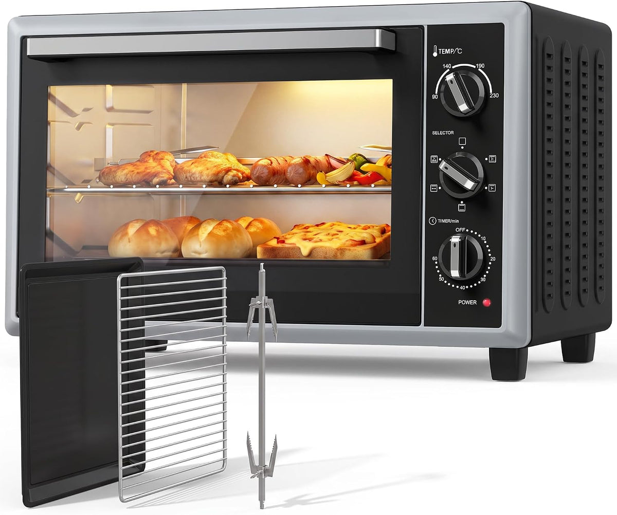 HOMCOM 36L Mini Oven with Convection, Rotisserie, Preheat, 1500 W, Black
