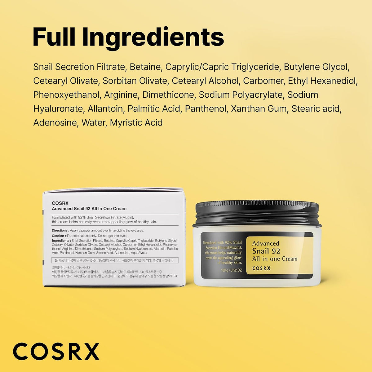 COSRX Advanced Snail 92 All in One Cream 100g, Facial Gel Moisturiser