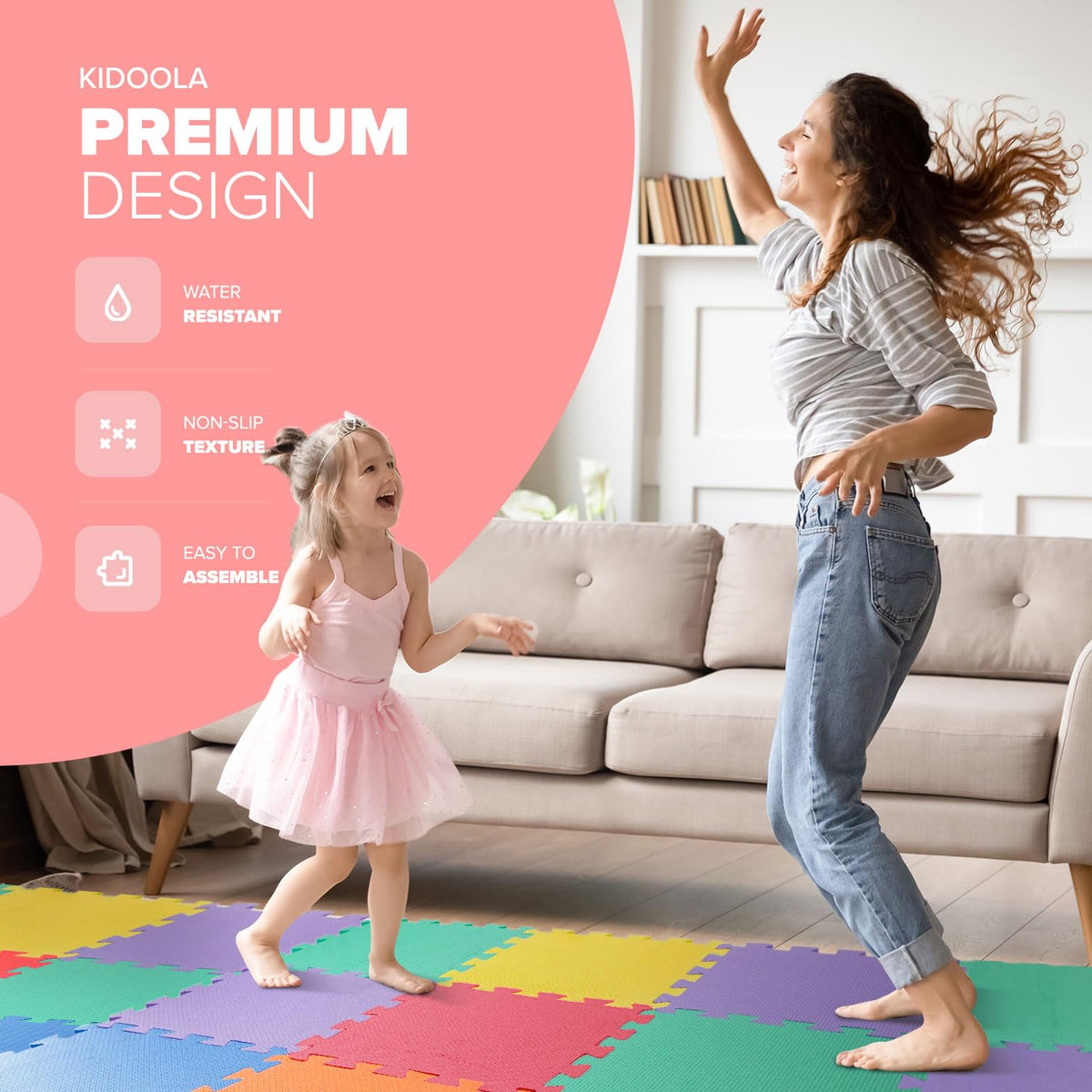 kidoola Foam Baby Play Mat (29x29cm) – Thick & Soft EVA Foam Interlocking Floor Tile Matting for Children – Large Multi Colour, Safe & Comfortable 7mm Thick Play Flooring (9pc)