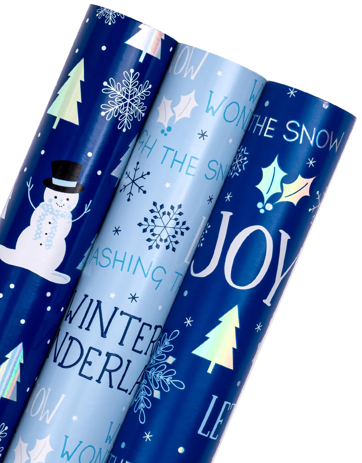 RUSPEPA Christmas Wrapping Paper Roll - Mini Roll - 3 Rolls - 43.2cm x 3m Per Roll - Bird, Christmas Garland, Holly and Pinecones Holiday Design with Metallic Foil Shine