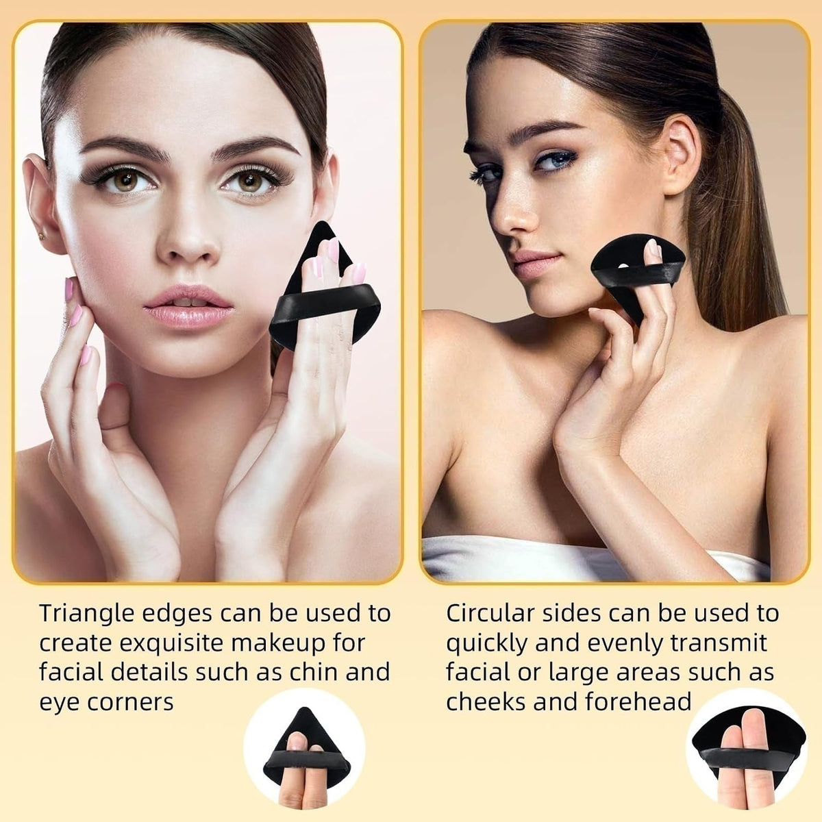 ZHIYE 4pcs Triangle Powder Puffs, Reusable Face Makeup Puff, Multifunctional Facial Makeup Tool Wet, Dry Dual-Use Makeup Sponge for BB CC Cream Liquid Foundation(BLack)