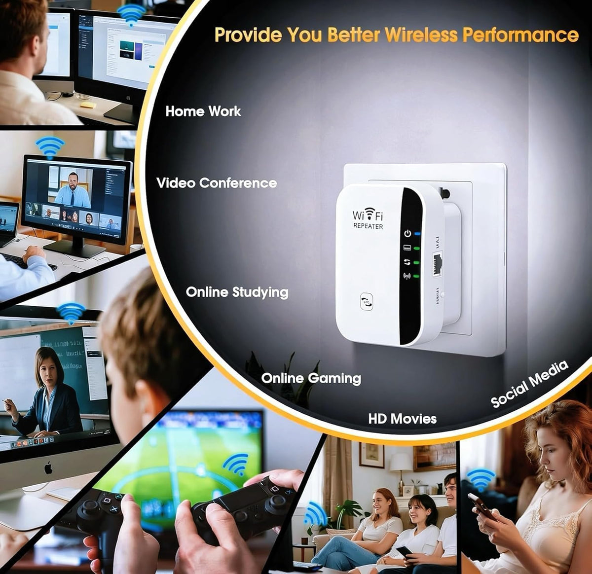 WiFi Extender Booster WiFi Repeater, Wireless Signal Booster for Home - Covers 3950 Sq.ft & 45 Devices, Internet Booster with Ethernet Port UK Plug