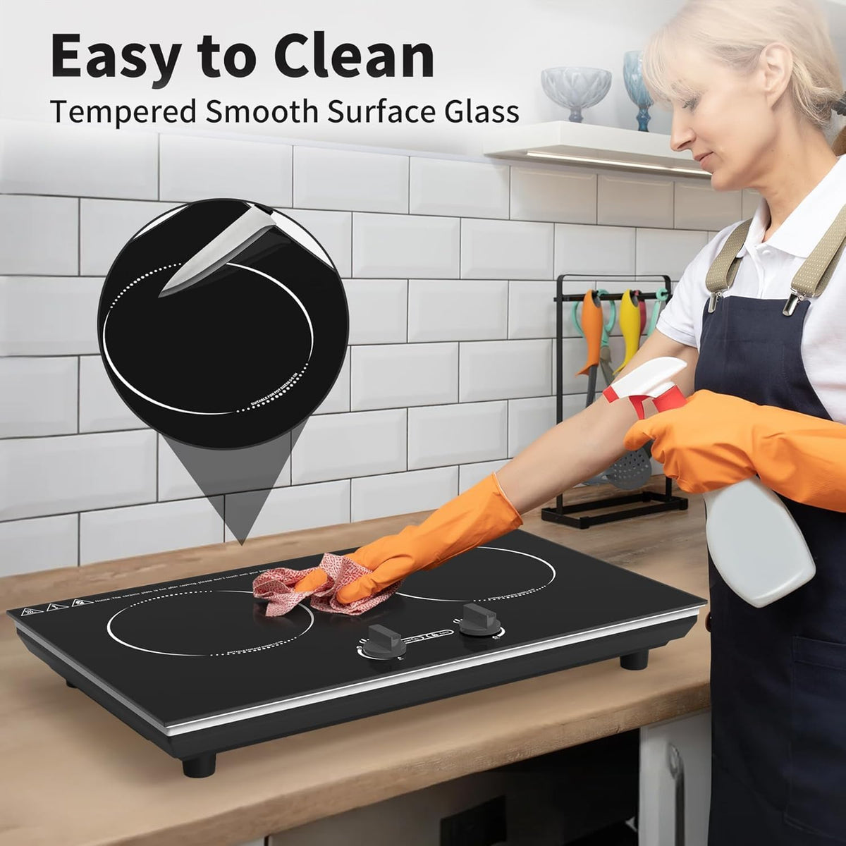 VBGK Double Induction Hob,220V 3600W 2 Ring Induction Hob with Knob Control,9 Power Levels, Kids Lock & Timer,LED Touch Control,Overheat Protection