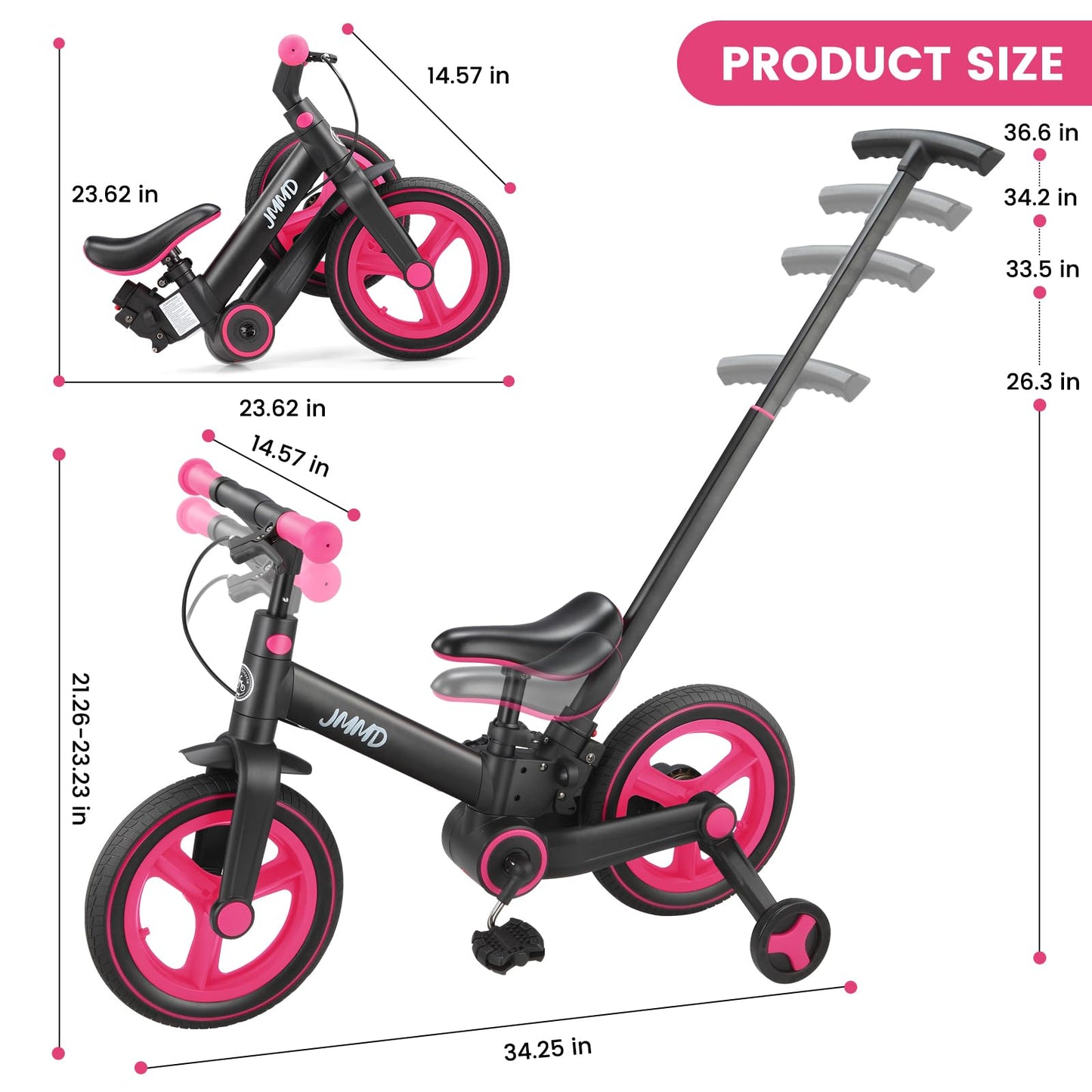 JMMD 6-in-1 Convertible Toddler Balance Bike to Pedal Bike — Ages 18 Months to 5 Years