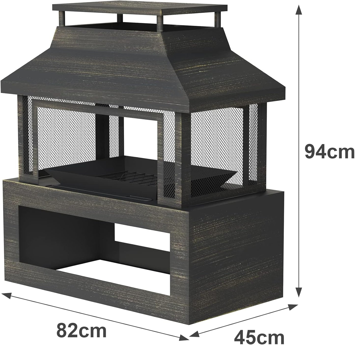 Neo Black Steel Outdoor Garden Log Burner Burning Fire Pit Chiminea Heater Stove Mesh Surround Storage