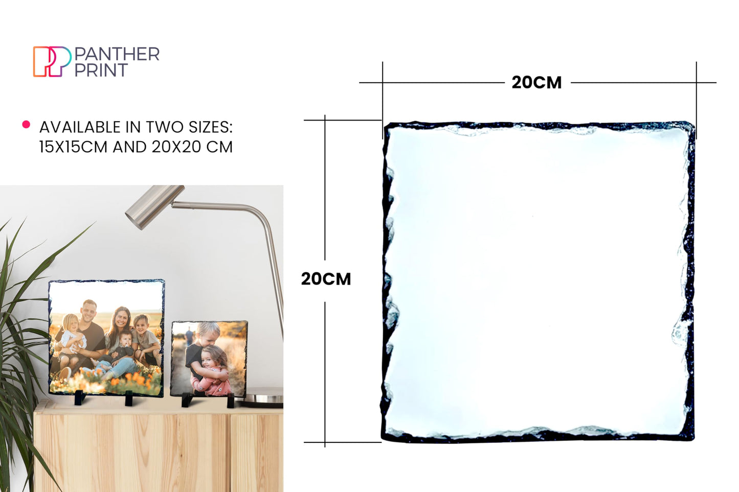 Personalised Photo Slate, 20 x 20cm - Square-Shaped Rock Pictures, Glossy Print & Full Colour Finish - Personalised Picture Gifts in Natural Rock With Carved Edges for Home & Office