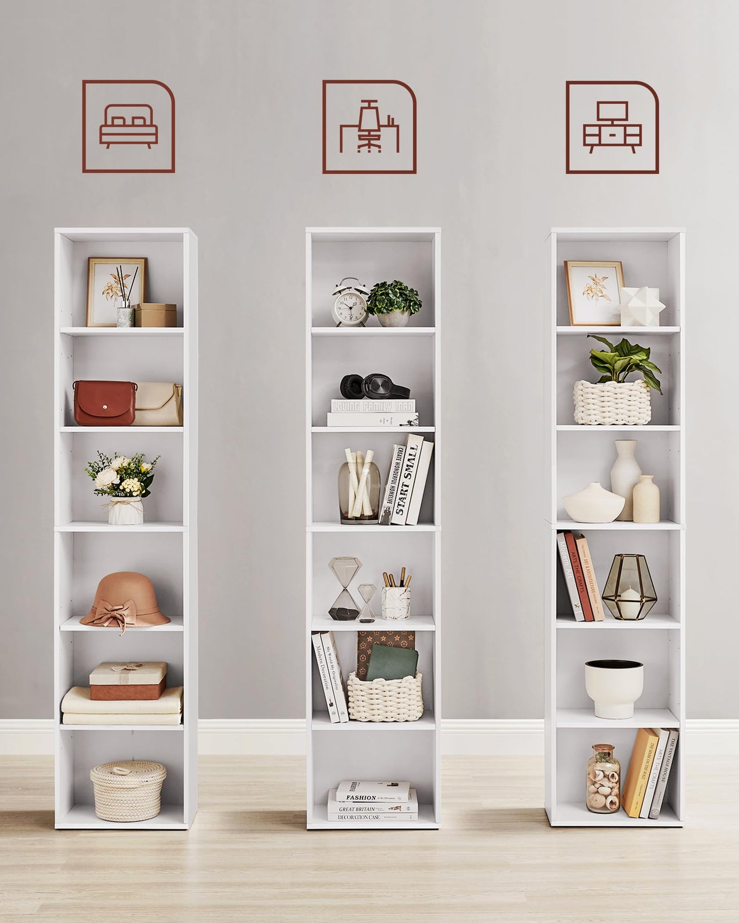 VASAGLE Bookcase, 6-Tier Bookshelf, Open Storage Shelf, Shelving Unit, 24 x 60 x 178.5 cm, for Living Room, Home Office, Dinning Room, Cloud White LBC169T14