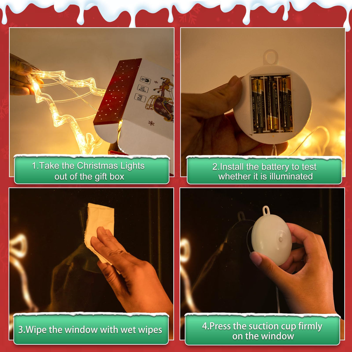 LYUBASA 5Pack Christmas Window Lights Decorations with Timer,Battery Powered Christmas Hanging White Lighted Snowflake Shaped LED Sucker for Xmas Tree Fireplace Indoor Decor