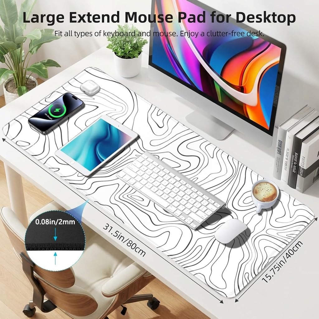 Rcege Large Gaming Mouse Pad Extended Desk Mat with Non Slip Stitched Edge