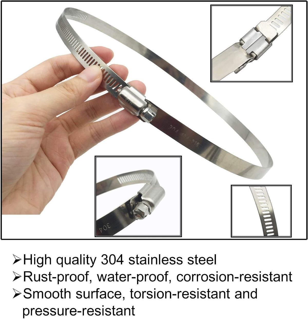 8Pcs 118-140mm Hose Clips Adjustable 304 Stainless Steel Duct Clamps