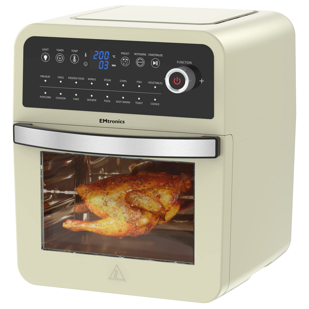 EMtronics Retro Air Fryer Oven Combi, Rotisserie and Grill, Large Family Size 12L with 16 Pre-Set Menus for Oil Free Cooking – Black