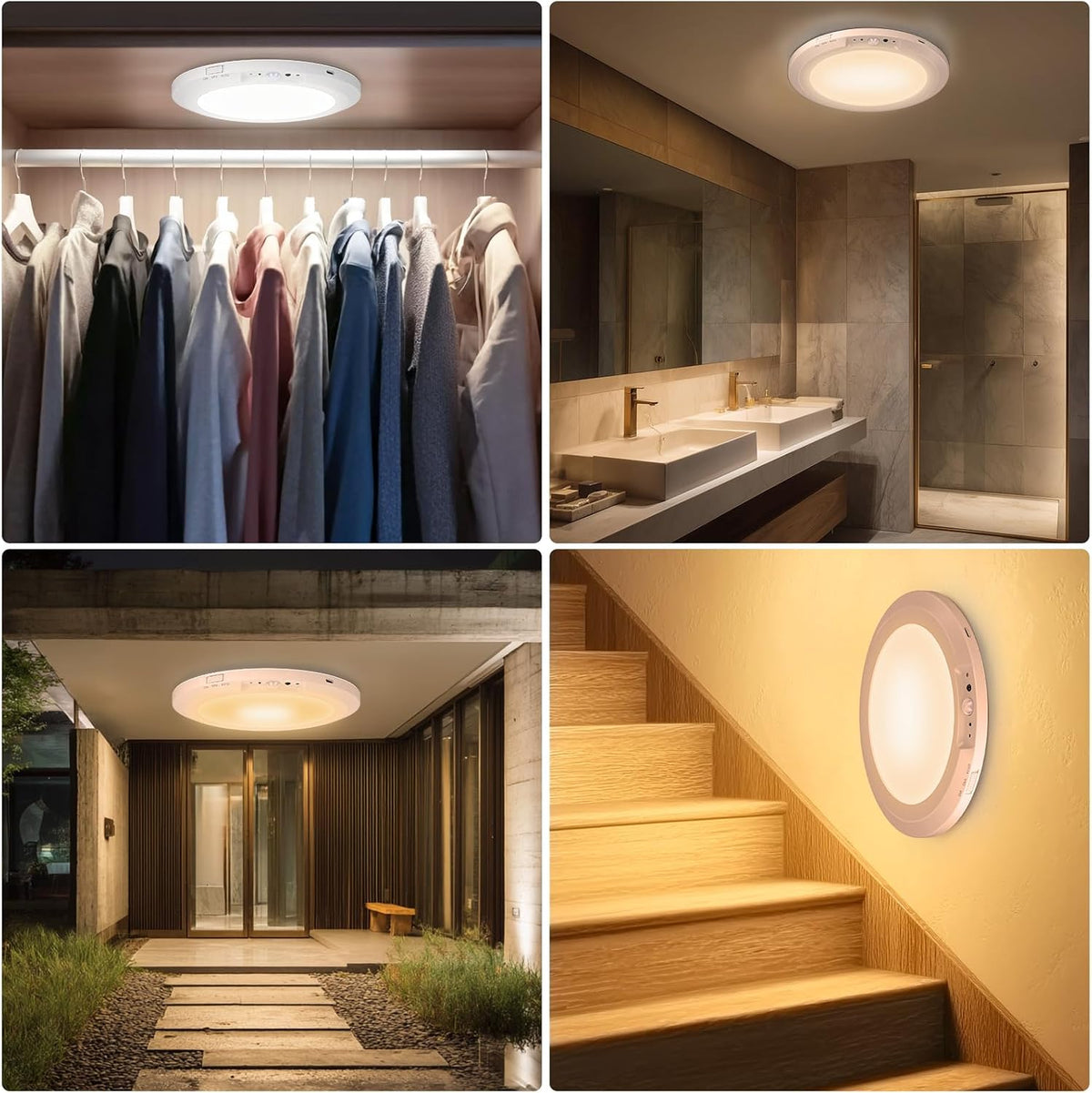 Motion Sensor Rechargeable LED Ceiling Light, Size 7.3", White, 1PCS