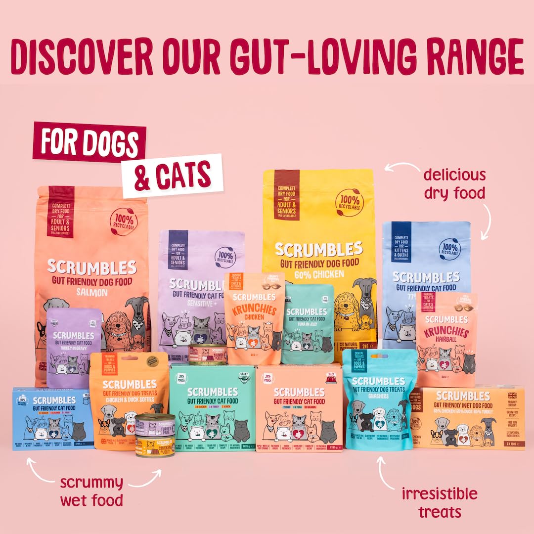 Scrumbles • Cat Treats • Krunchies • Calming • All Lifestages • 60g Bag • Hypoallergenic • No Added Sugar • Valerian & Chamomile • Gluten Free • Low Calories