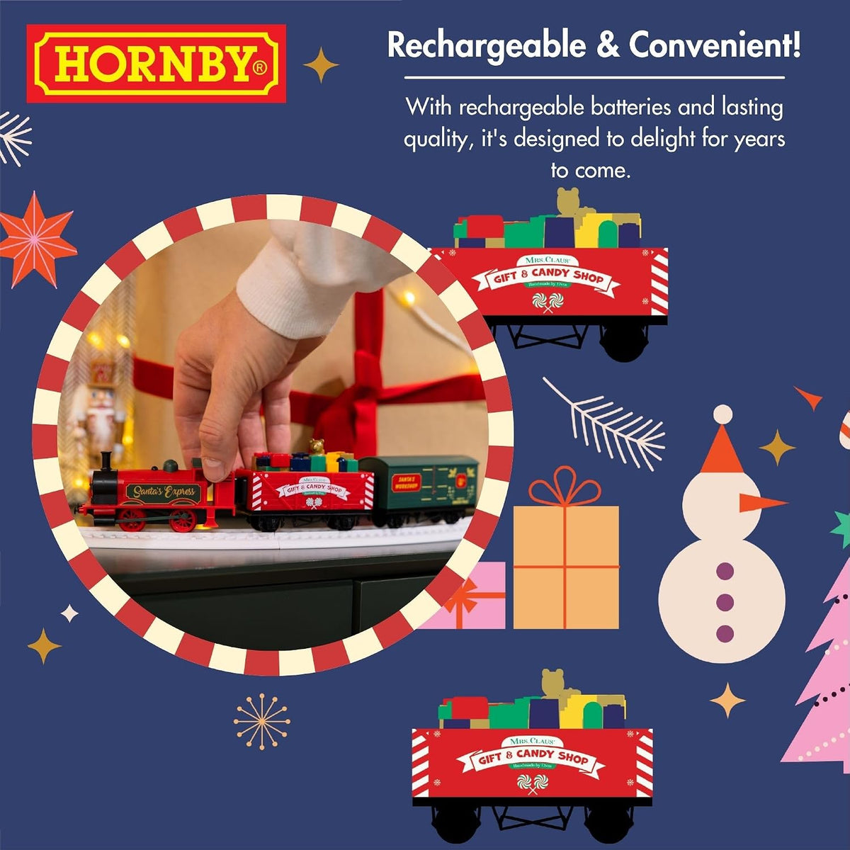 Hornby R9363M Santa's Express Christmas Train Set - Analogue OO Gauge 1:76 Scale Model Railway, Steam Trains Gift for Men, Women & Kids - Rechargeable, Tree Decoration, Electric Locomotives for Adults