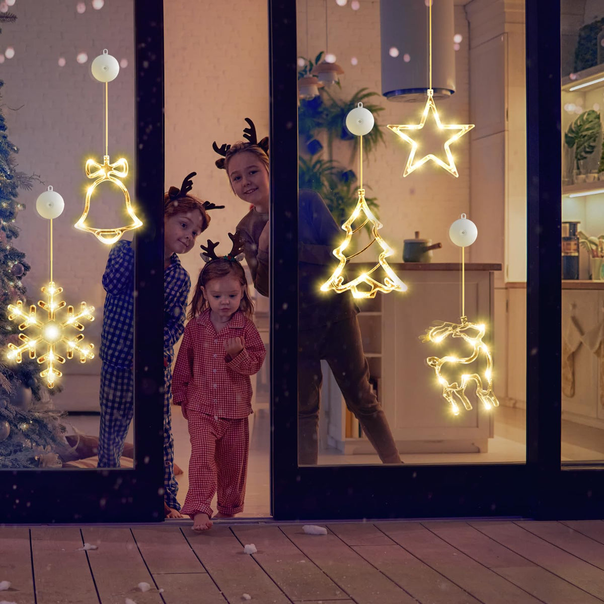 LYUBASA 5Pack Christmas Window Lights Decorations with Timer,Battery Powered Christmas Hanging White Lighted Snowflake Shaped LED Sucker for Xmas Tree Fireplace Indoor Decor