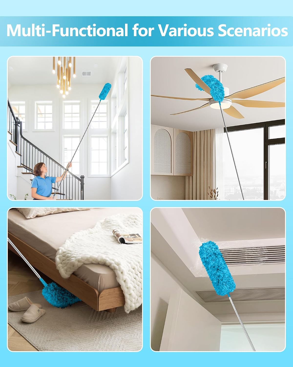 Fogray 2026 Upgraded 240cm Extendable Feather Duster with Soft Silicone Cap