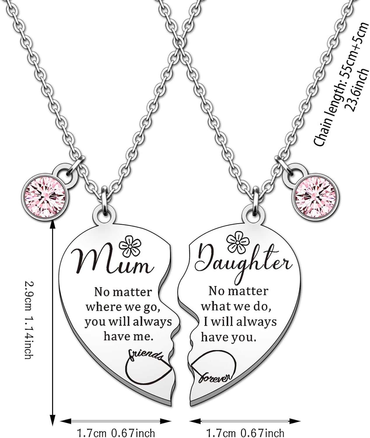 HULALA 2 Pcs Mother Daughter Heart Matching Necklace Set Gifts For Mum Mothers Day Birthday Christmas Presents From Daughter