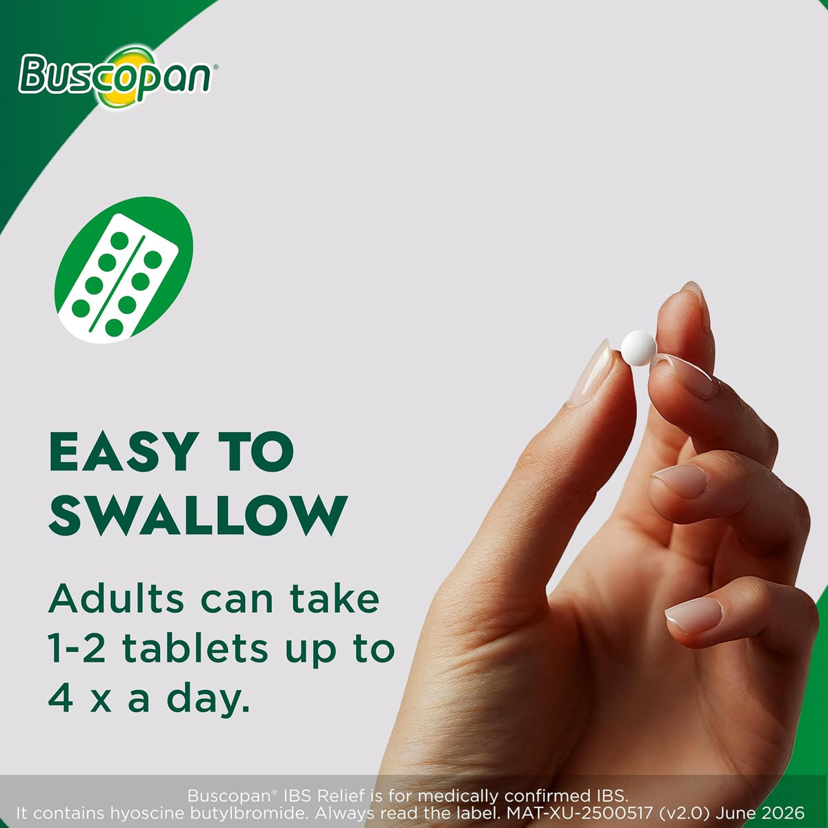 Buscopan, Targeted Belly Pain Relief, Starts to Work in 15 mins, 60 Tablets