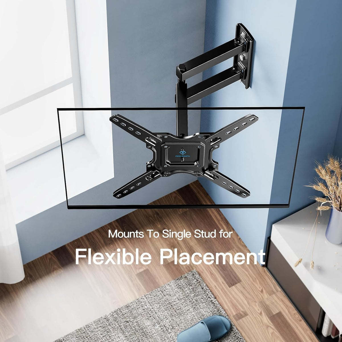 PERLESMITH TV Wall bracket for most 26-60 inch Plasma & Curved TV up to 35kg, Universal TV Bracket Wall Mount with Tilt Swivel Extension, Max VESA 400x400mm