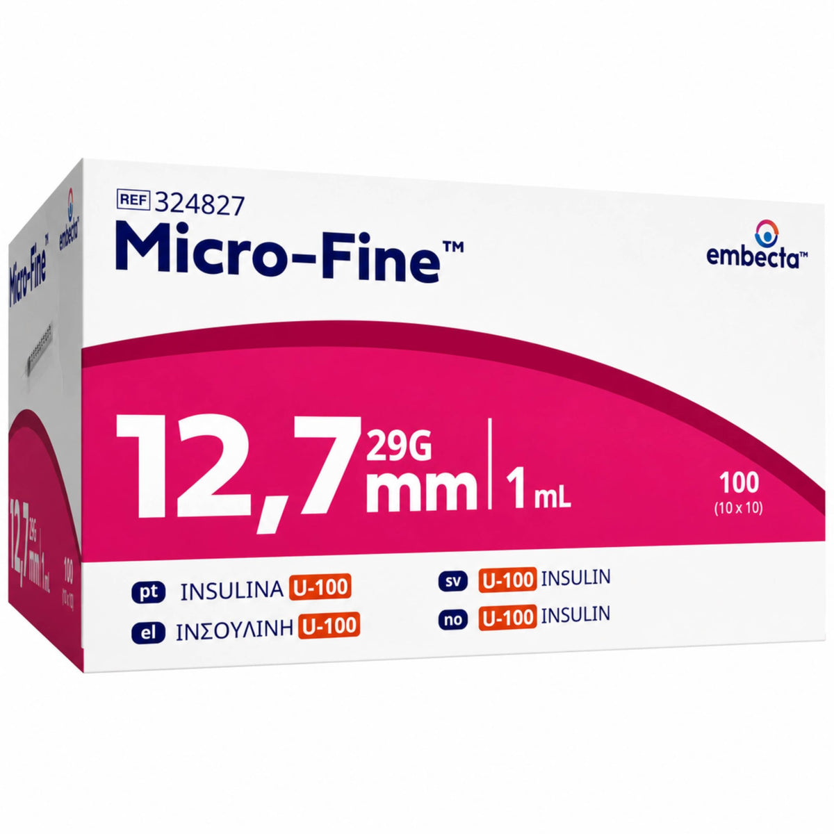 Embecta Micro-Fine 0.5ml U-100 with 29G 12.7mm Syringe | Multipurpose Use Syringe | Model No: 324824 | Latex-Free, CE Certified, Pack of 100