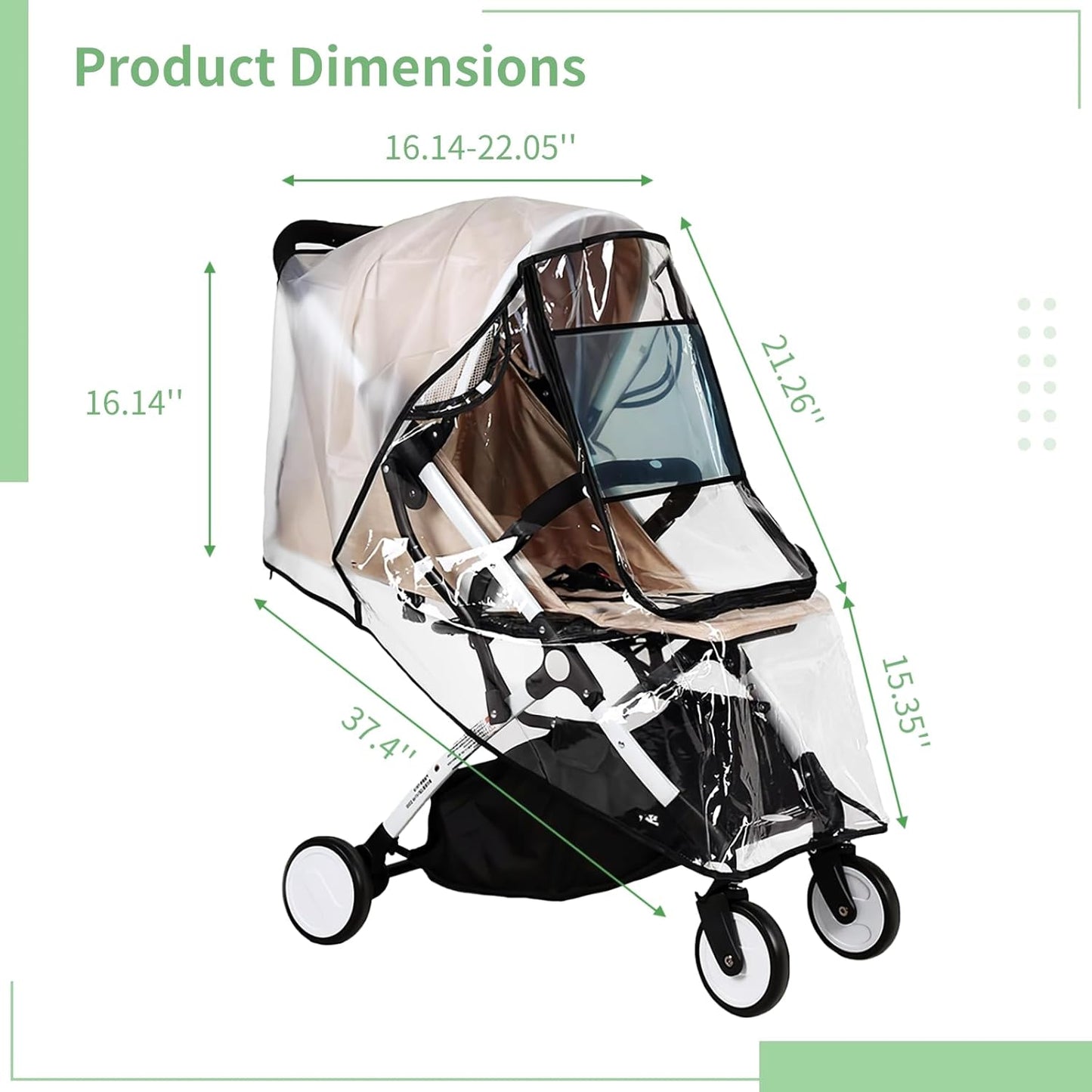 Universal Rain Cover for Pushchair,Waterproof Rain Cover for Pram,EVA Stroller Protector Cover Zipper Window Transparent Travel Weather Shield for Blocks Rain, Snow & Wind