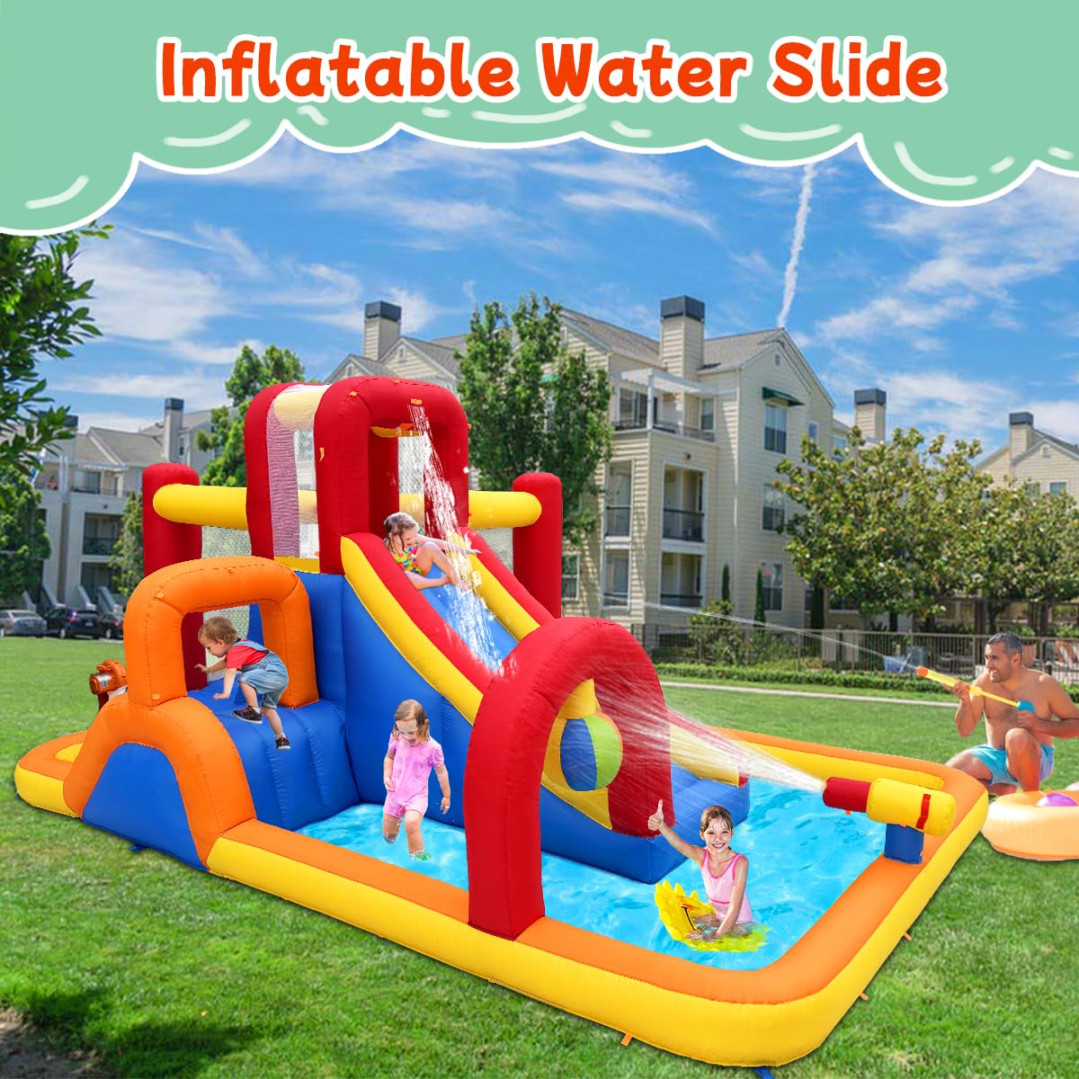 Baralir 7-in-1 Kids Inflatable Bouncy Castle with Blower — 371x351x188cm | Ages 3-10