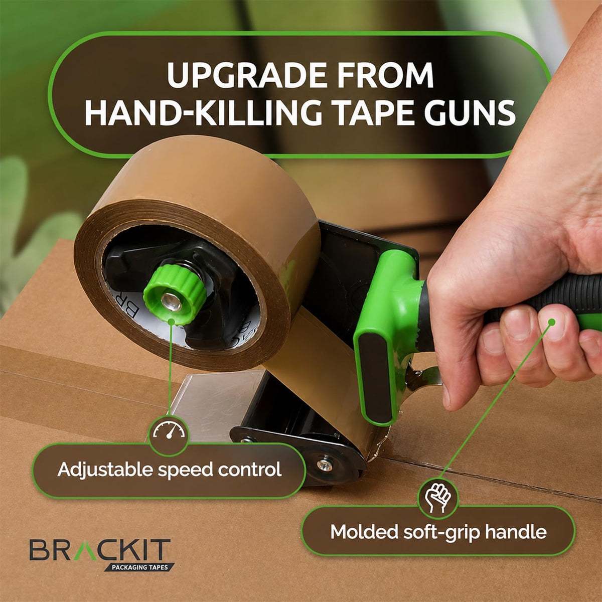 brackit Tape Gun Dispenser with 6 Brown Packing Tape Rolls 48mm x 66m