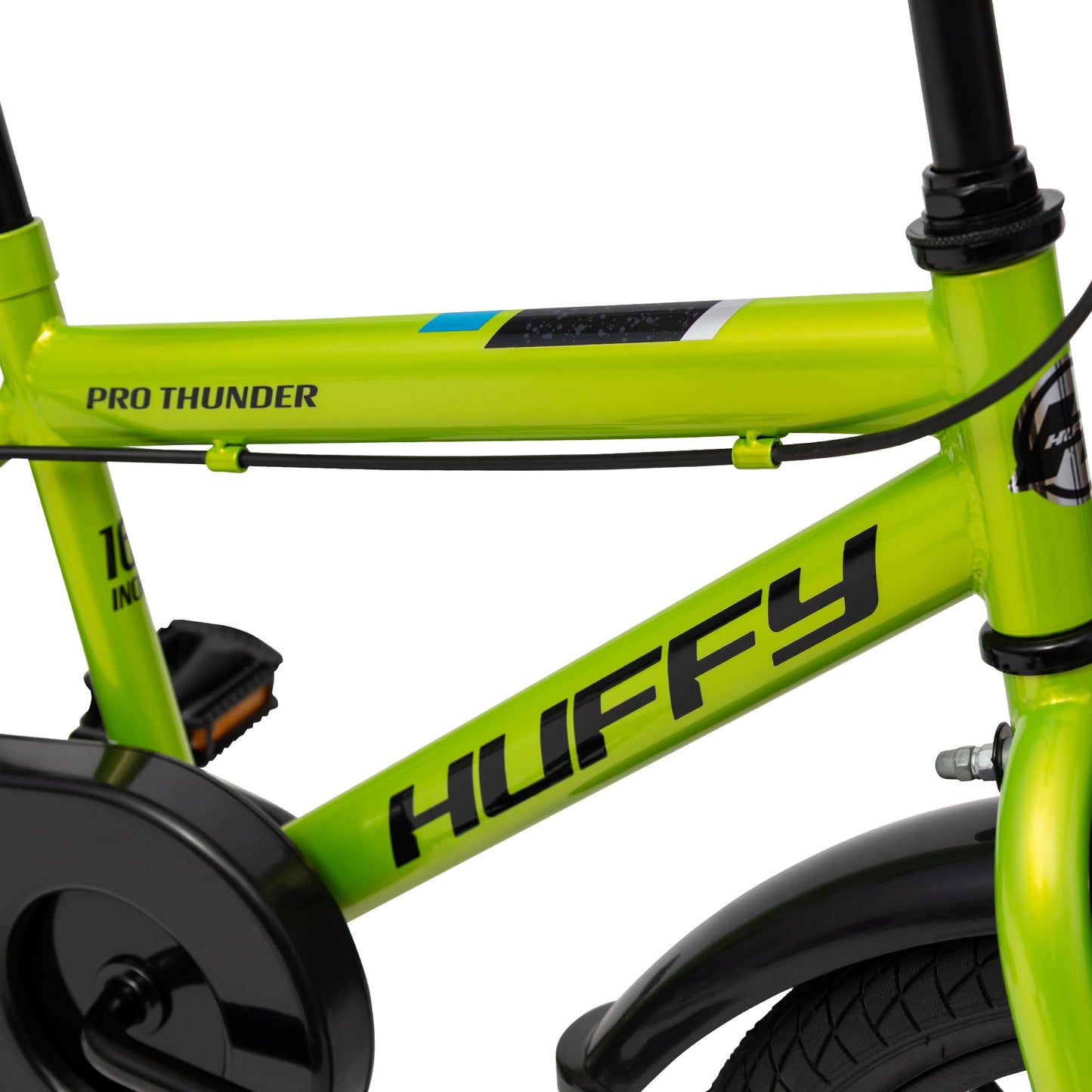 Huffy Pro Thunder Kids Bike 16" with Stabilisers, Bell & Handlebar Pad — Green