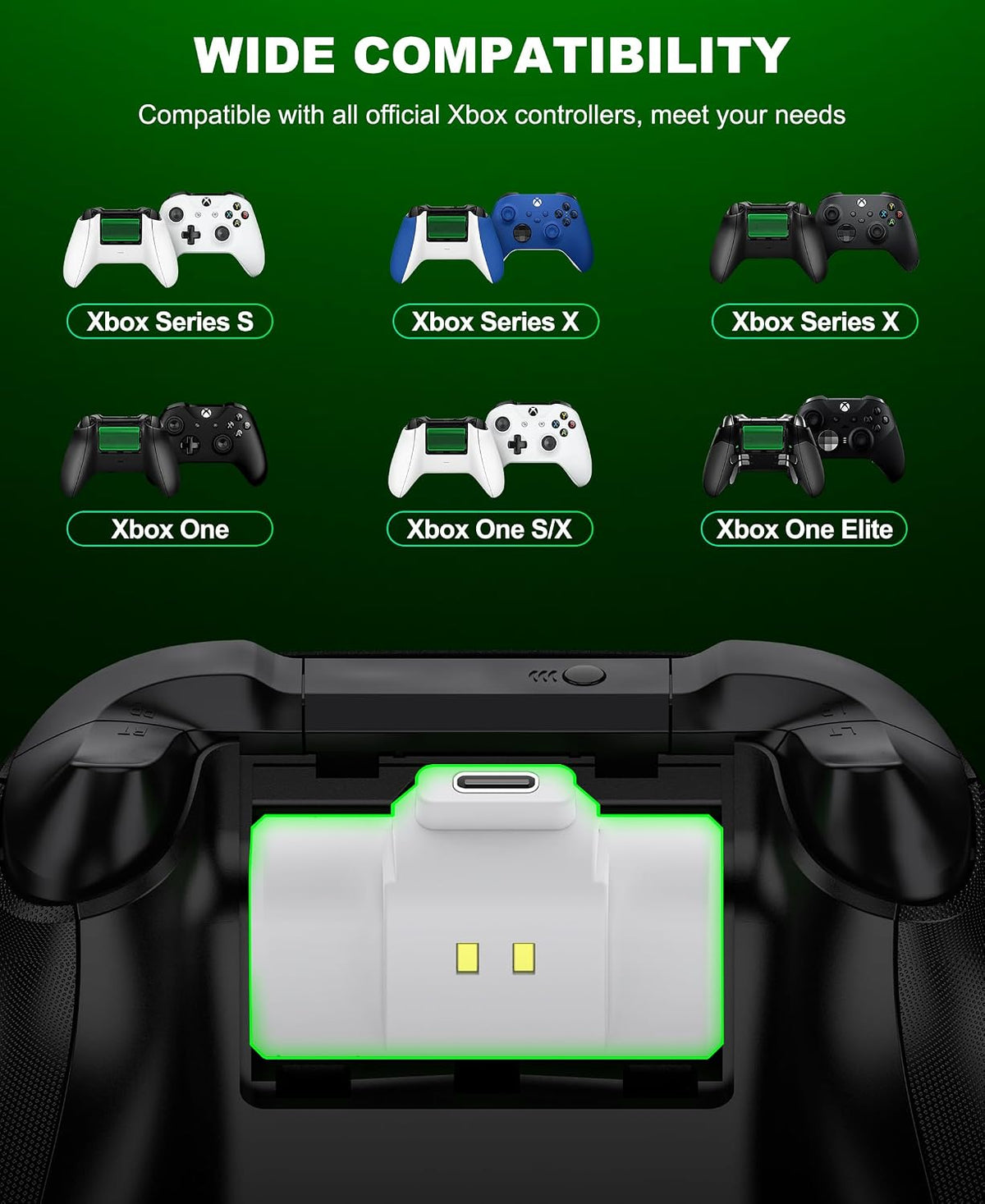Rechargeable Battery Pack for Xbox Controller, Battery Pack with 2×4800mWh/LED Indicator/12 Hours Playtime,Play and Charge Kit for X-box One/S/X/Elite, Xbox Series S/X Interactive Gaming Figures